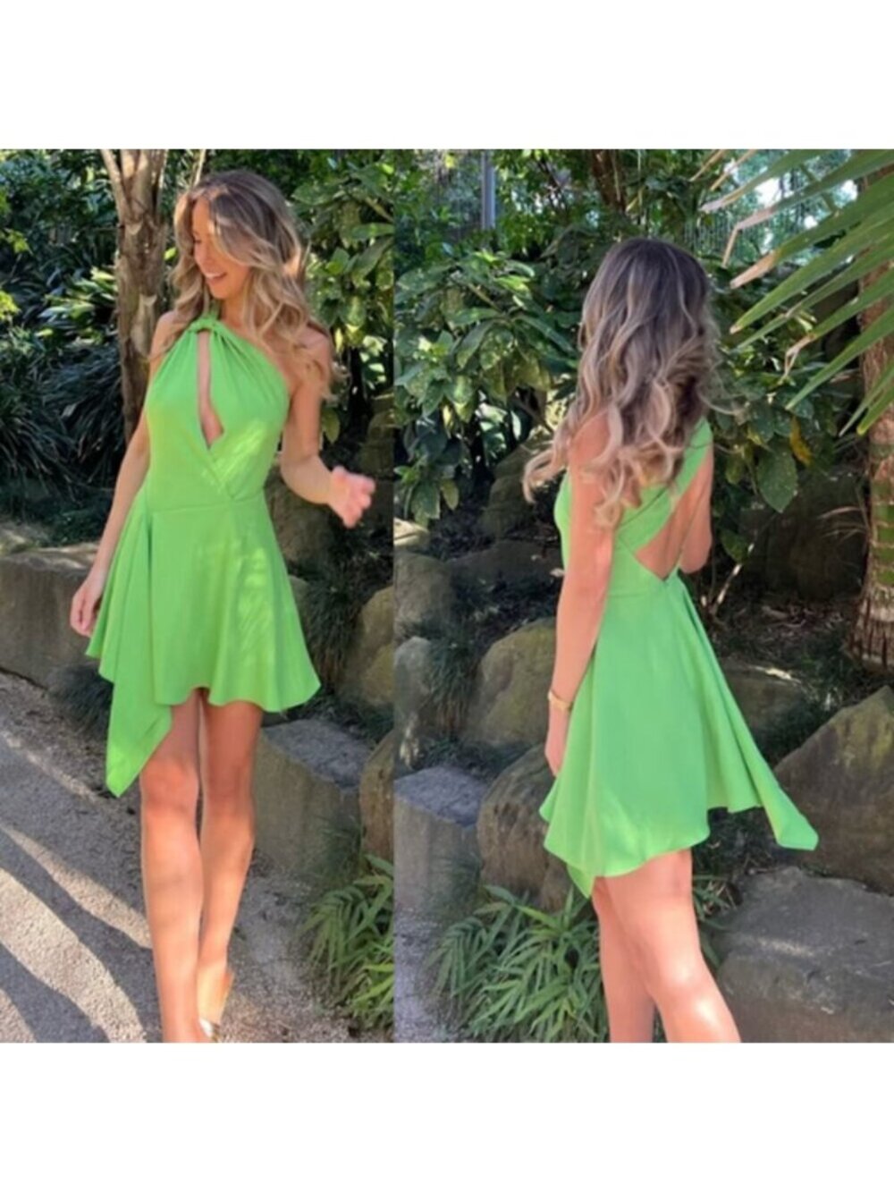 NWT Cult Gaia Eliana Asymmetric Stretch One Shoulder Mini Dress Green Size: XS